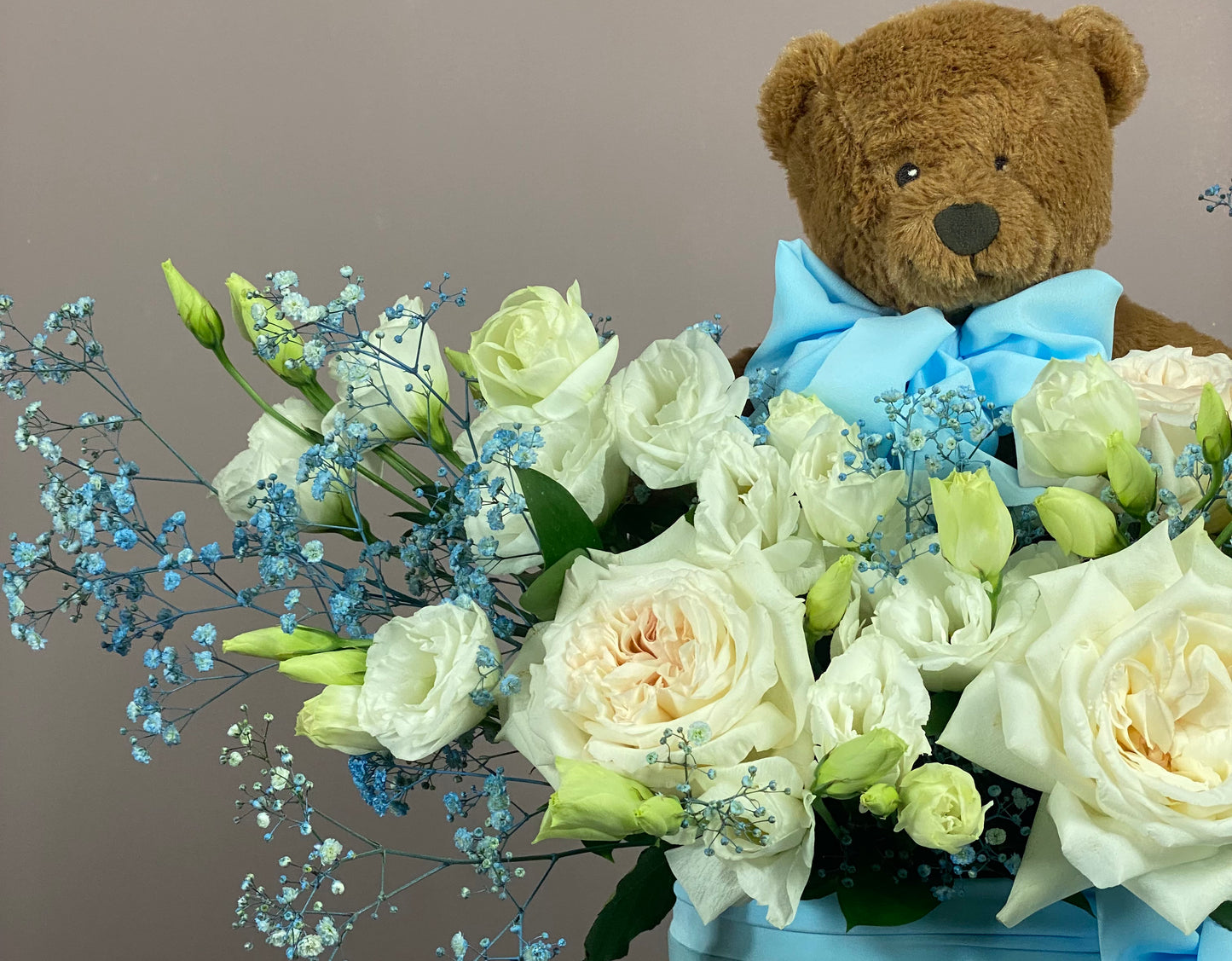 Sweet Baby Boy Arrangement with Teddy Bear