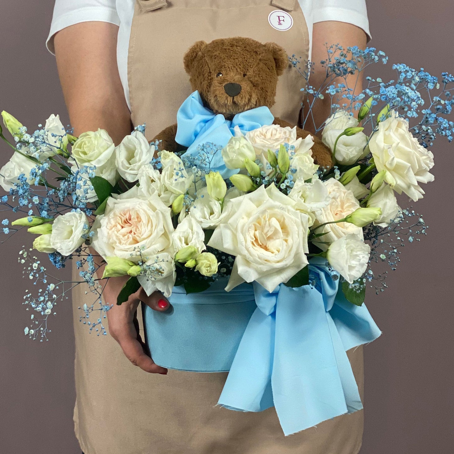 Sweet Baby Boy Arrangement with Teddy Bear